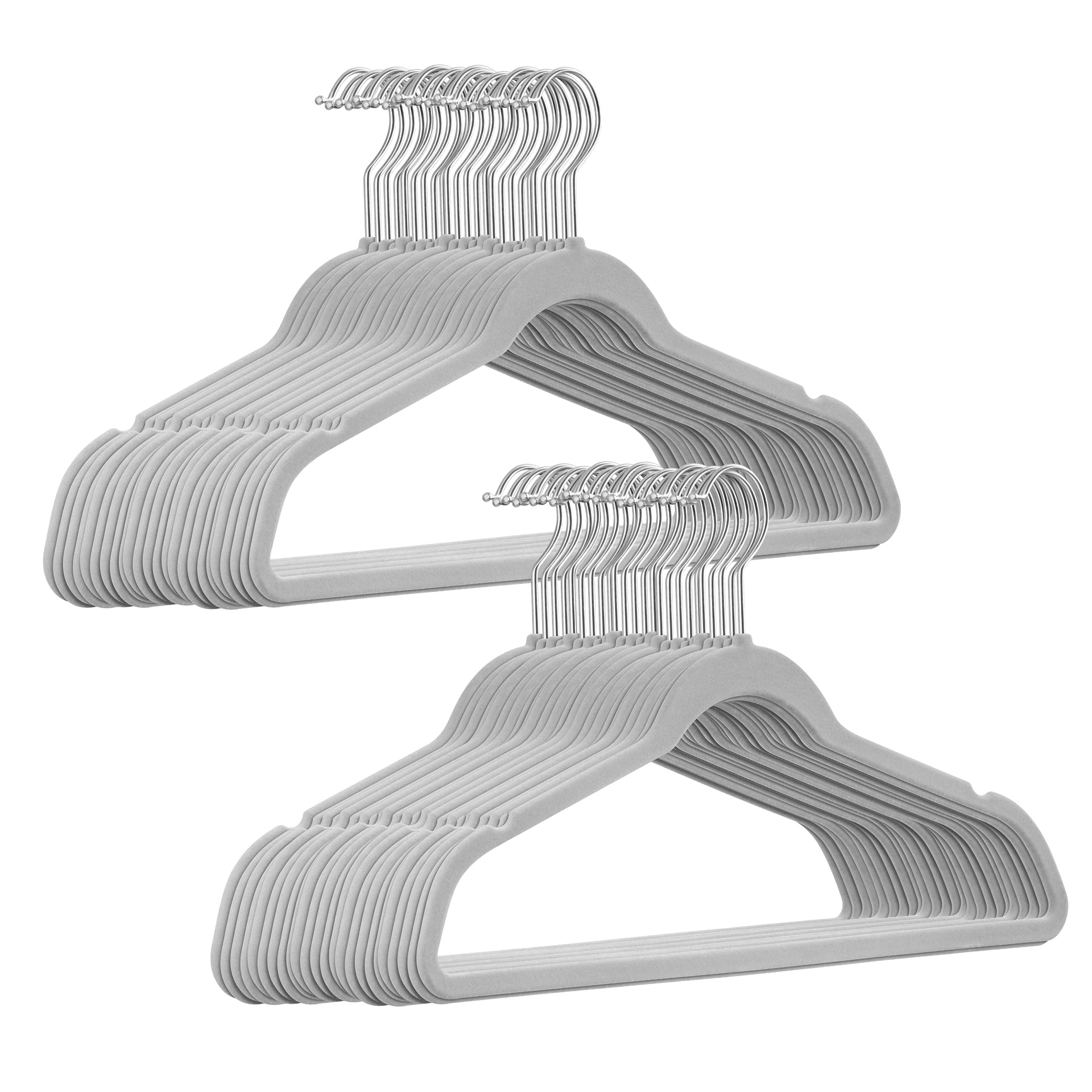 100 Stück Samt / Silber Haken Kleiderbügel mit Anti-Rutsch Funktion