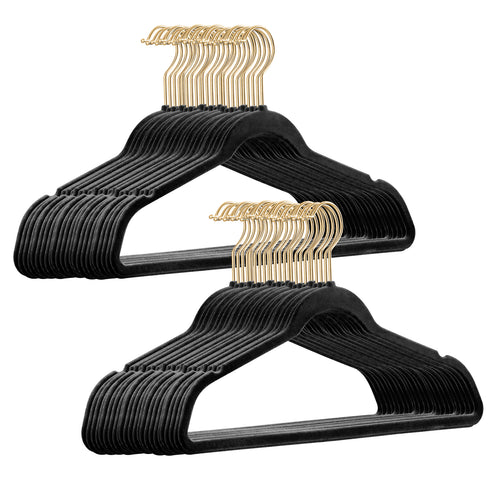 100 Stück Samt / Gold Haken Kleiderbügel mit Anti-Rutsch Funktion