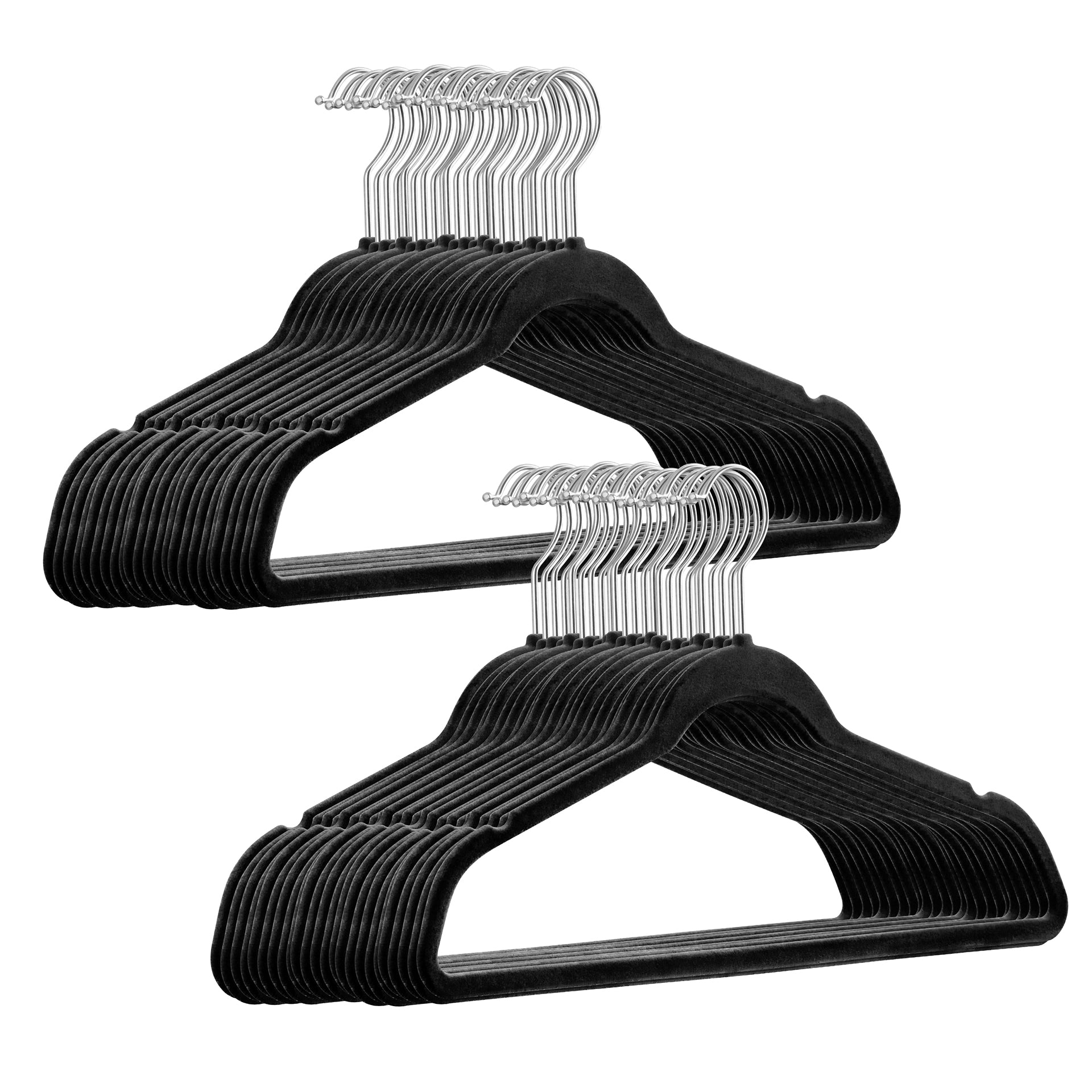 100 Stück Samt / Silber Haken Kleiderbügel mit Anti-Rutsch Funktion